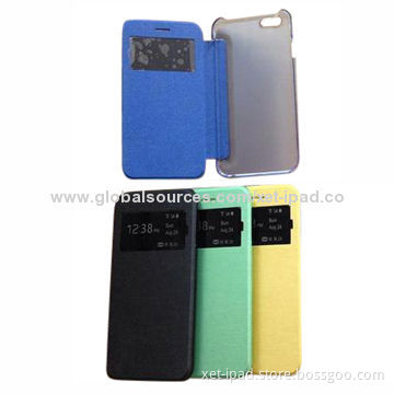 Mobile Phone Protectors/Cases for iPhone 6, Made of PC, PU Leather Materials, Viewing Window